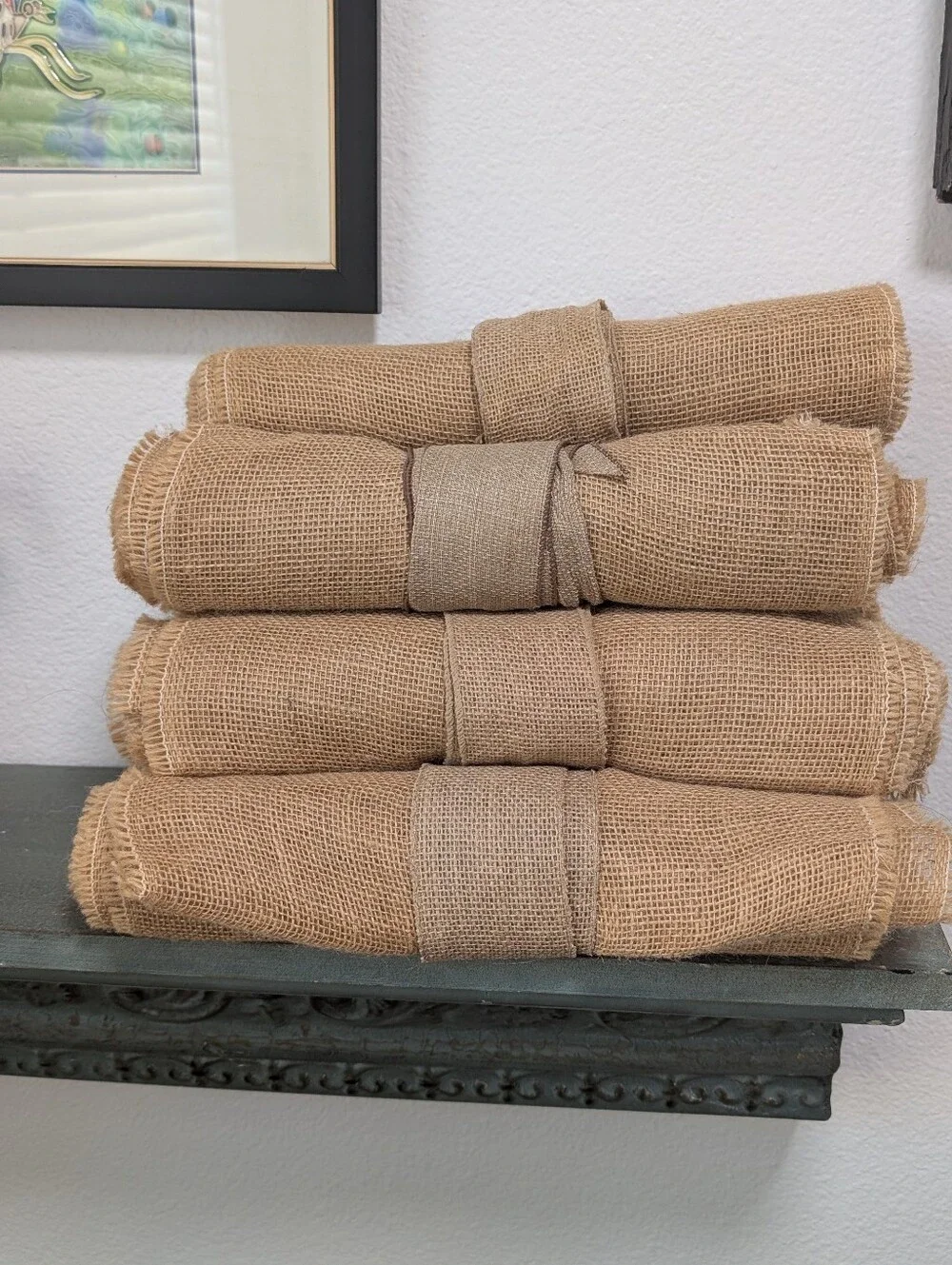 Set of 7 Fringed Burlap Table Runners Each 12